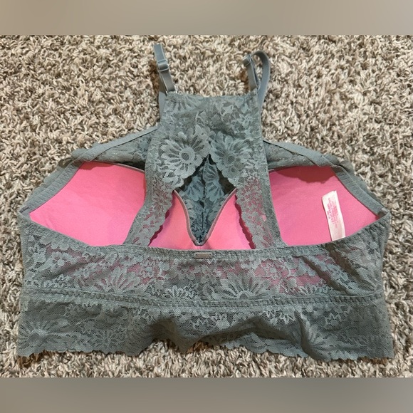 PINK Victoria’s Secret High Neck Push Up Floral Lace Bralette Sage Green Size S - Picture 2 of 4